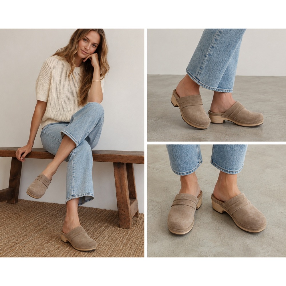 Crocs Suede Clogs Mules Womens 10 Taupe Comfort Slip On Low Heel Shoes
